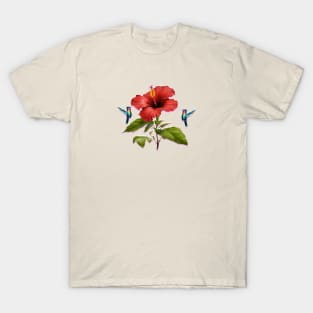Hummingbirds and hibiscus flower. T-Shirt